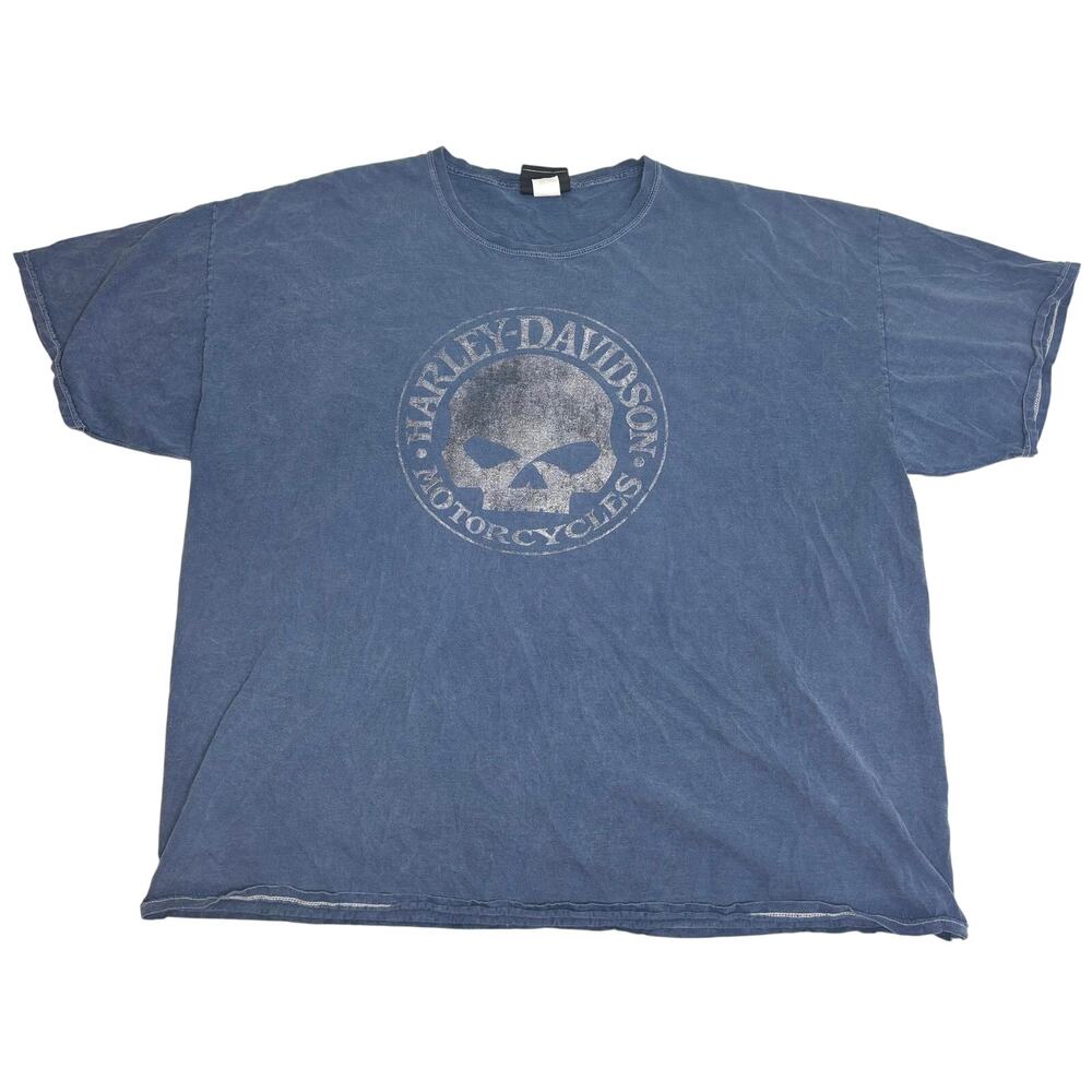Harley Davidson Museum Milwaukee Wisconsin Skull Short Sleeve Blue T-shirt XXL